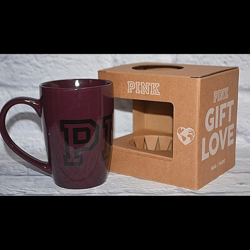 VICTORIA'S SECRET PINK CERAMIC COFFEE TEA LATTE MUG CUP 16.9oz PURPLE  WINE RUBY